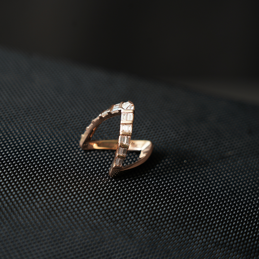 V Baguette Diamond Ring